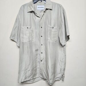 Stock Options Silk Button Up Shirt Men's Large Short Sleeve Casual Tan